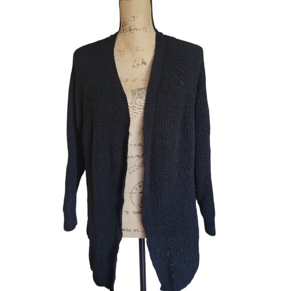 Women's Chenille Black Open Front Cardigan - Size L, Lightweight & Stylish - Picture 2 of 9